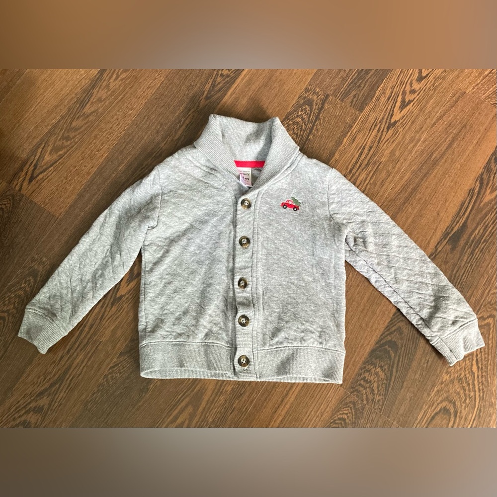 Carter's Red Truck Christmas Tree Button-Up Kids Quilted Pattern Sweater